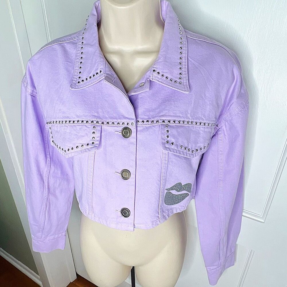 Bratz Cropped Studded Denim Jacket Lavender Nwt XS